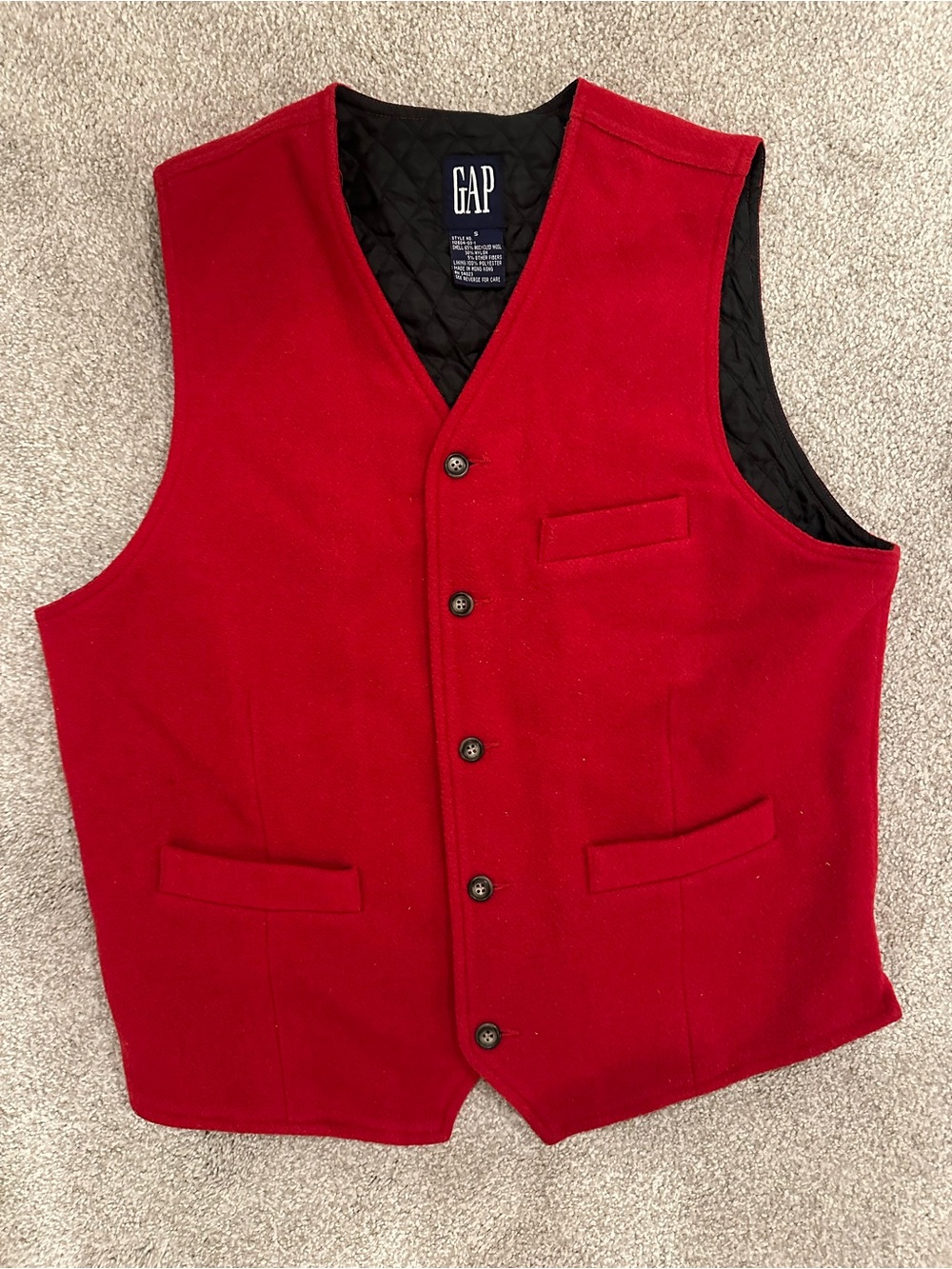GAP Red Button-Up Wool Blend Vest